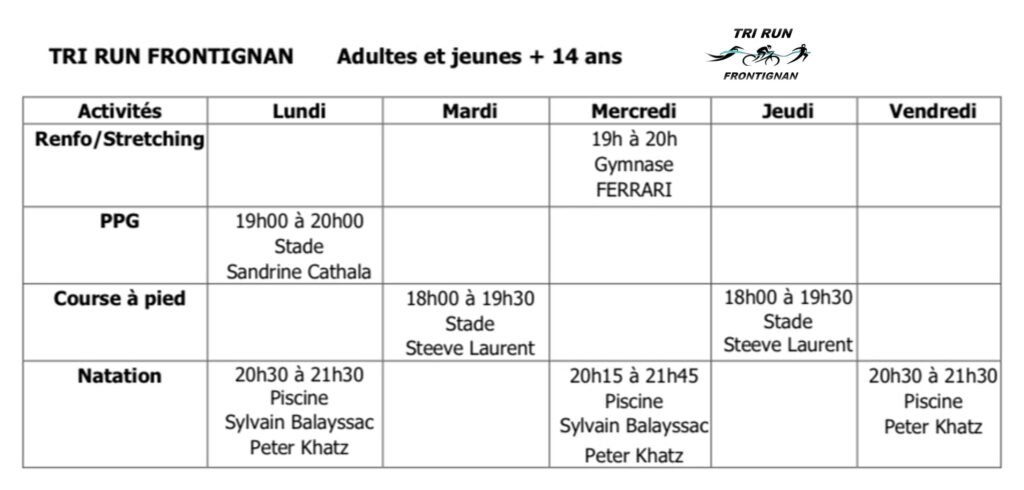 planning des entrainements de la rentrée 2024 2025